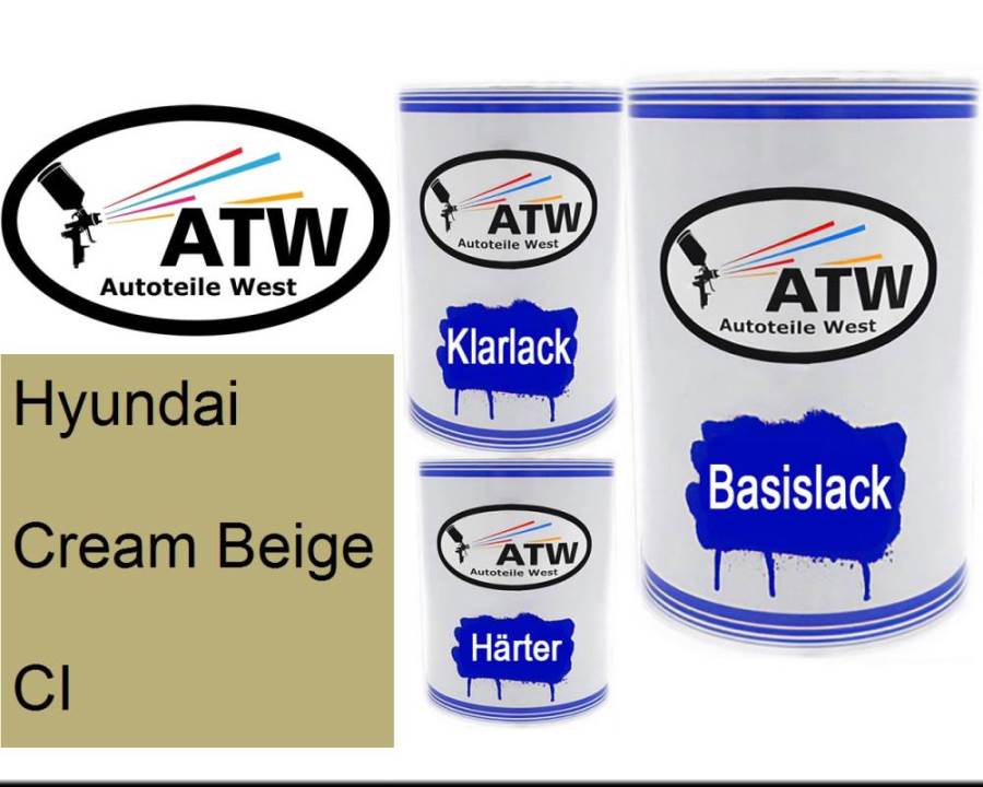 Hyundai, Cream Beige, CI: 500ml Lackdose + 500ml Klarlack + 250ml Härter - Set, von ATW Autoteile West.